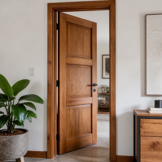 Puerta interior de madera entreabierta